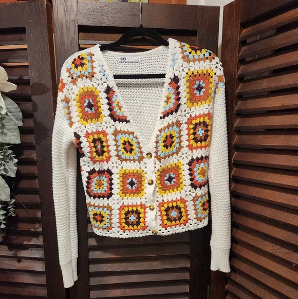 SO Women's Colorful Crochet Cardigan Sweater - Picture 1 of 4